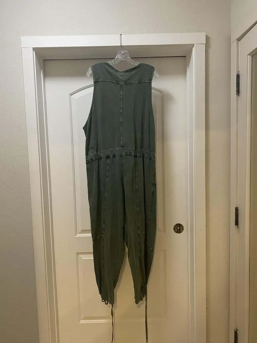 Free People Jumpsuit Womens Medium Green Sleeveless Utility Drawstring Pockets